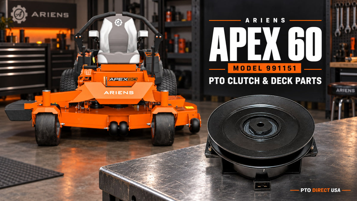 Ariens 991151 Apex 60 zero-turn mower with a replacement PTO clutch on a workshop bench
