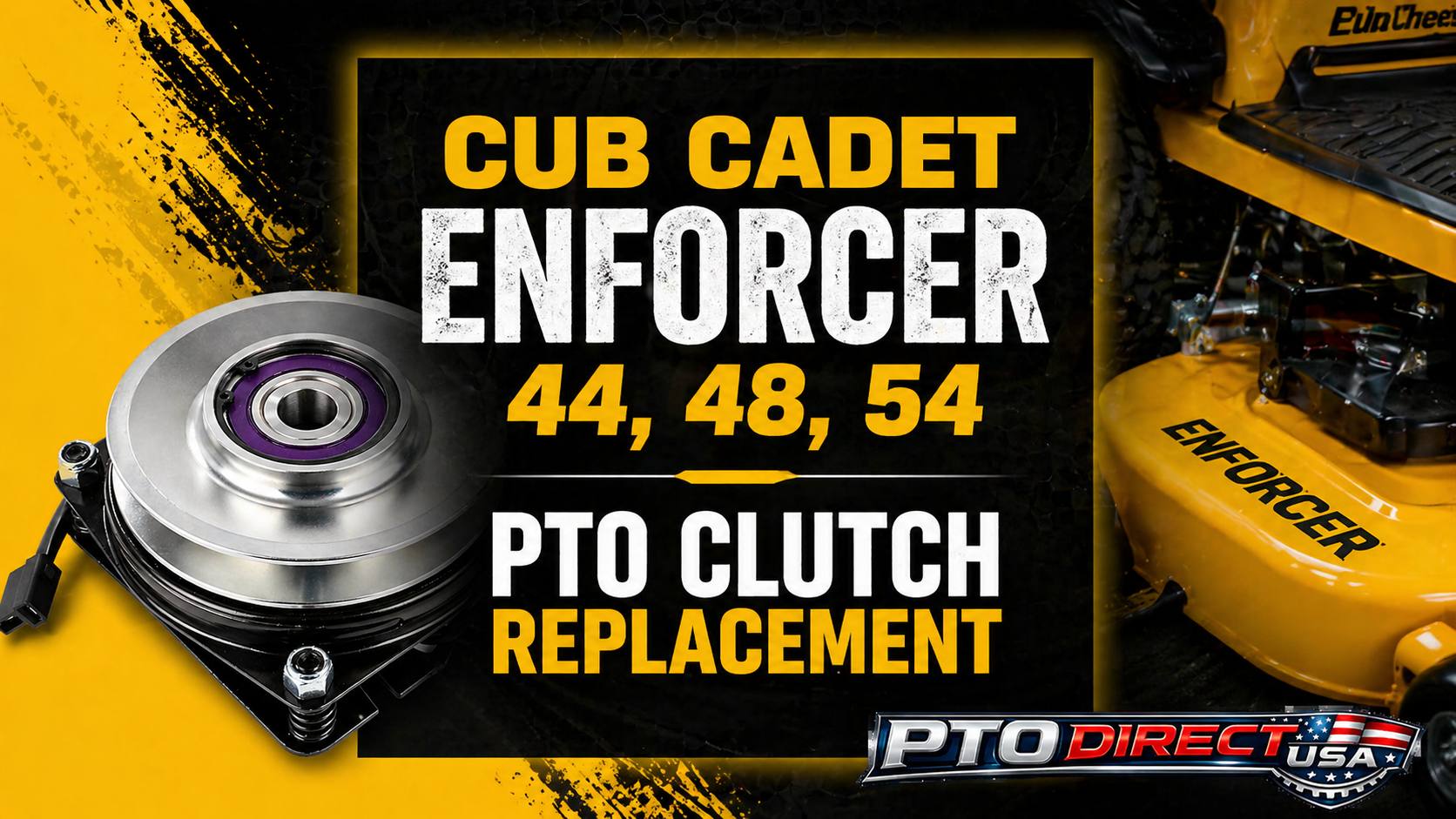 Cub Cadet Enforcer 44, 48, and 54 PTO clutch replacement for 01008434 and 759-05064 with 1-inch bore, 5.35-inch pulley, and CCW rotation.