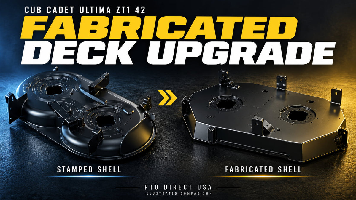 Illustrated comparison of stamped and fabricated 42-inch deck shells for a Cub Cadet Ultima ZT1 upgrade