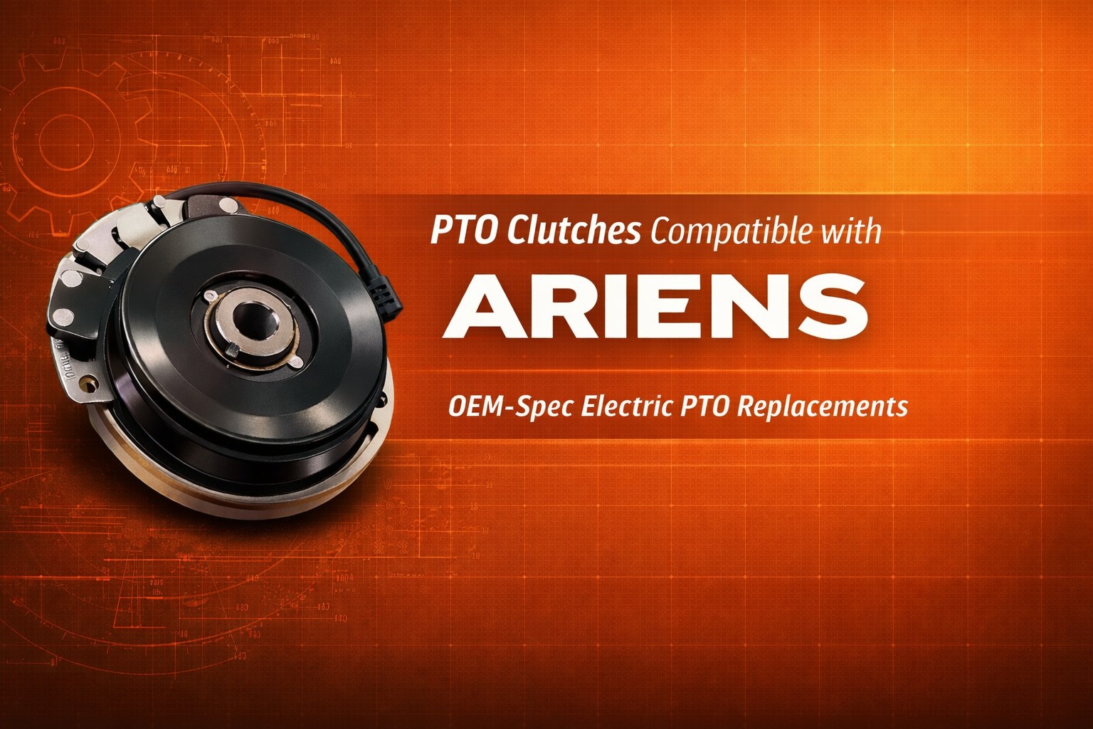 Ariens PTO clutch replacement collection banner showing Ariens zero-turn mower and electric PTO clutch assembly.