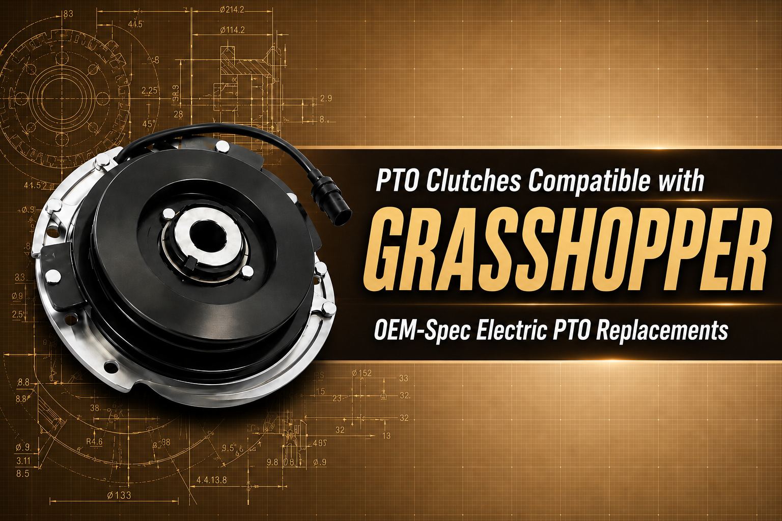 Grasshopper PTO clutch replacement collection for commercial mower applications including 388740, 388771, Warner 5218-225, and Warner 5218-226.
