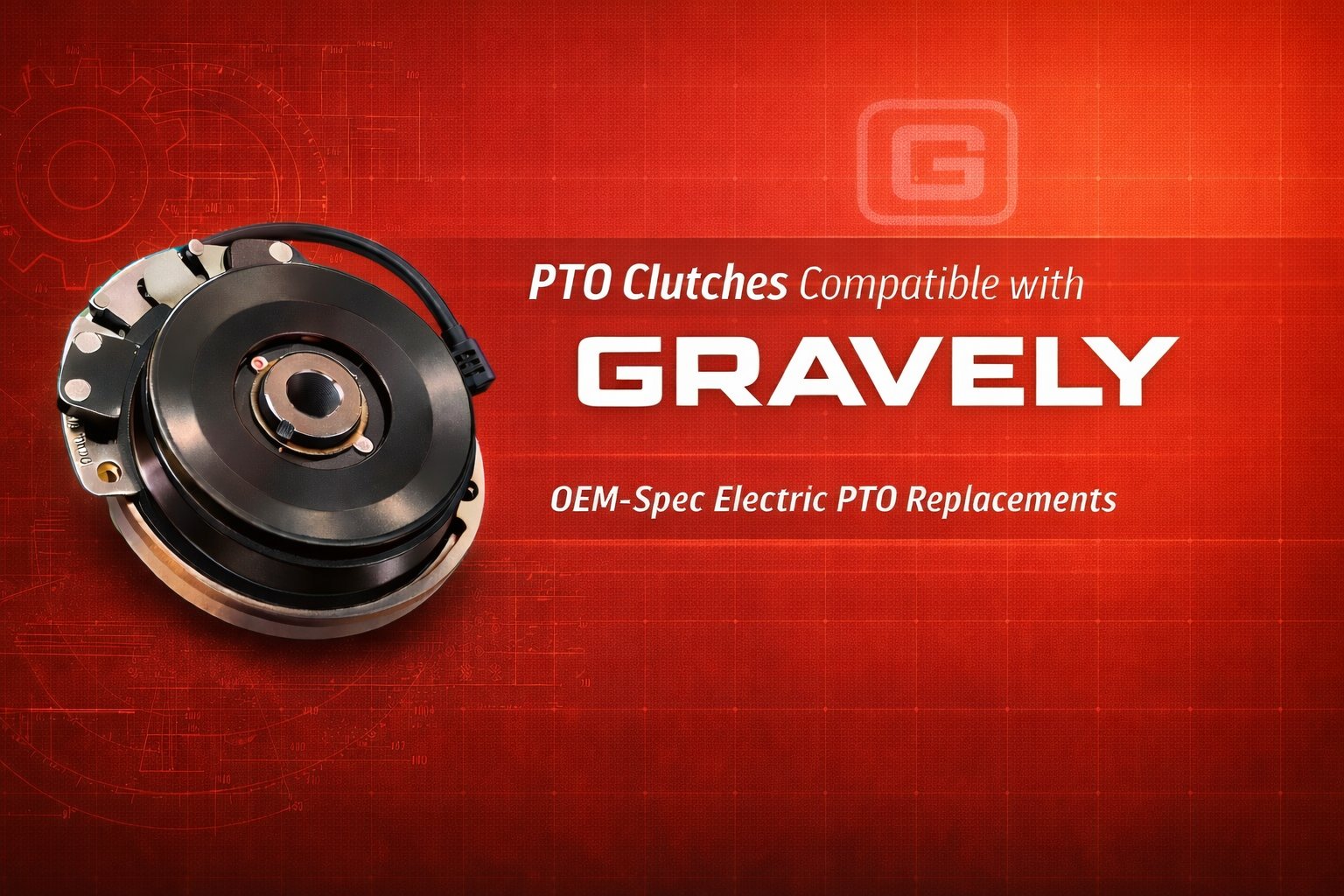 Electric PTO clutch replacements for Gravely zero-turn and commercial mowers.