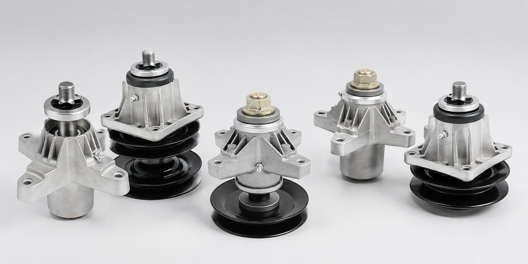 Spindle assemblies collection banner showing replacement mower deck spindles for riding mowers, zero-turn mowers, and lawn tractor deck repair.
