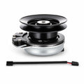 Ariens Gravely 03292300 PTO clutch replacement showing black pulley, center bore, silver clutch housing, brake plate hardware, mounting bracket, and wiring harness on a white background.