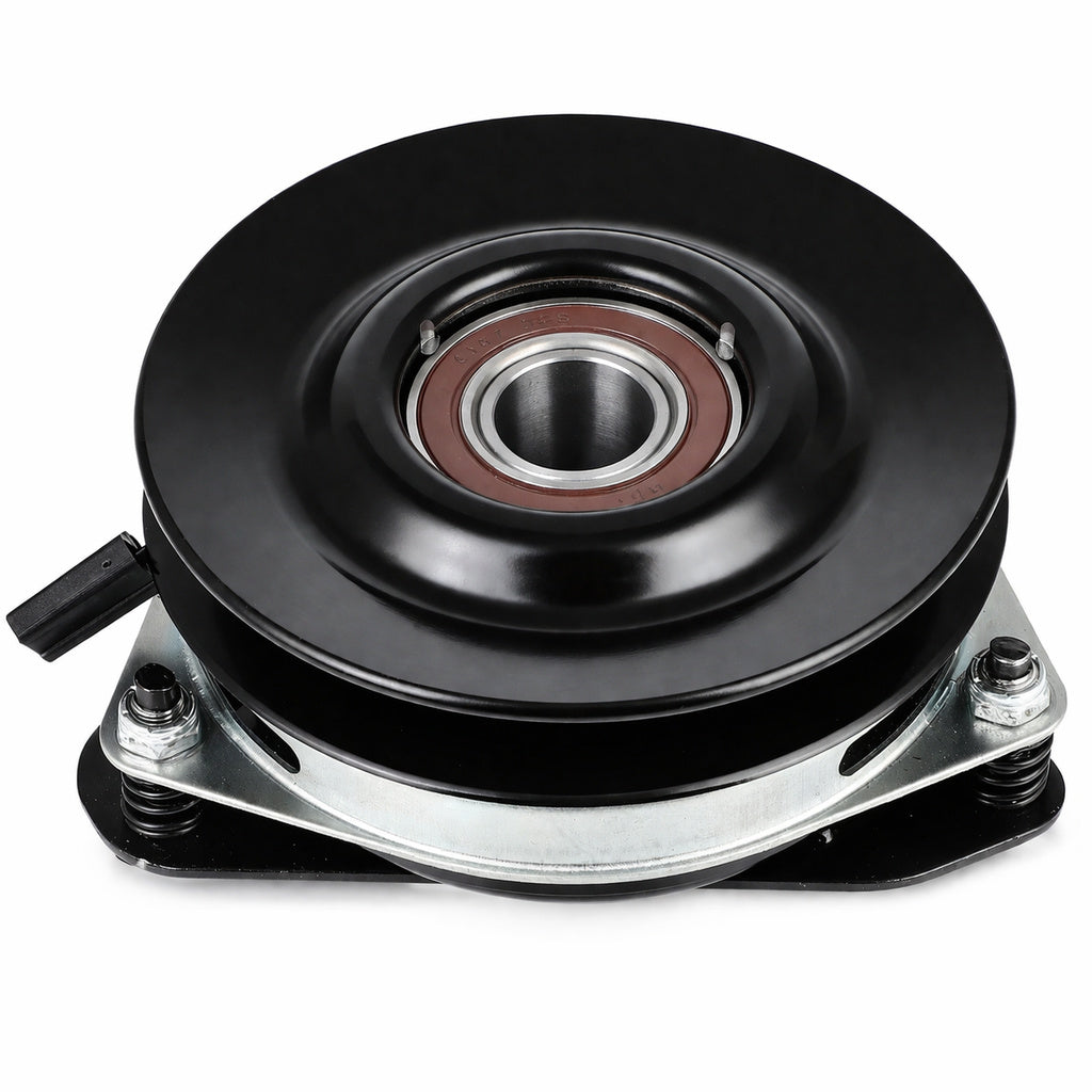 03789900 PTO clutch replacement with black pulley, silver mounting plate, and black t-shape wiring connector for mower deck blade engagement.