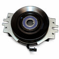 070-0056-00 PTO clutch top view showing pulley, keyed bore, bearing, mounting bracket, wiring lead and flat side by side 2-pin plug
