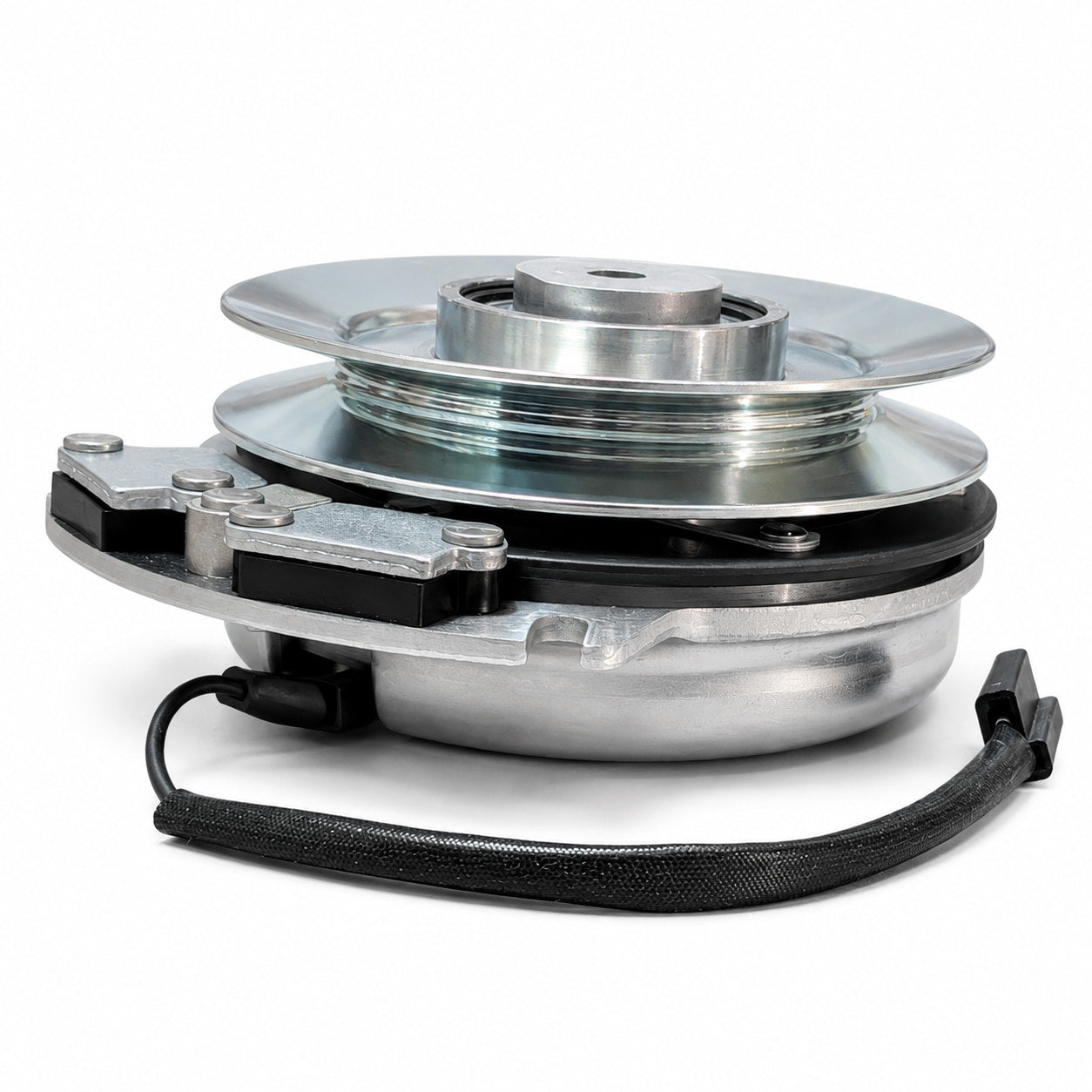 Bad Boy 070-1000-00 HD Big Bearing Upgrade PTO clutch side profile showing the 6.3 inch silver pulley