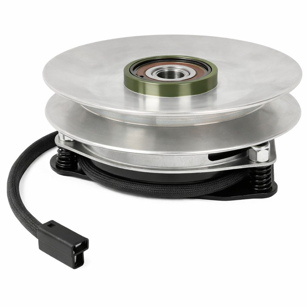 Electric PTO clutch 105-2635 with 7.71 inch pulley 1 inch crankshaft bore CCW rotation on white background.