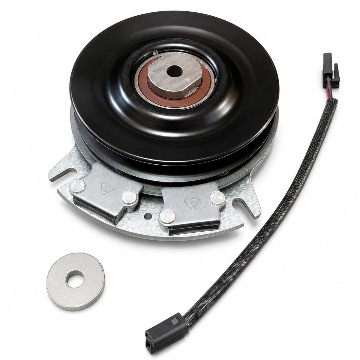109-9196 PTO clutch replacement with black pulley, wiring adapter and washer for select Exmark mowers