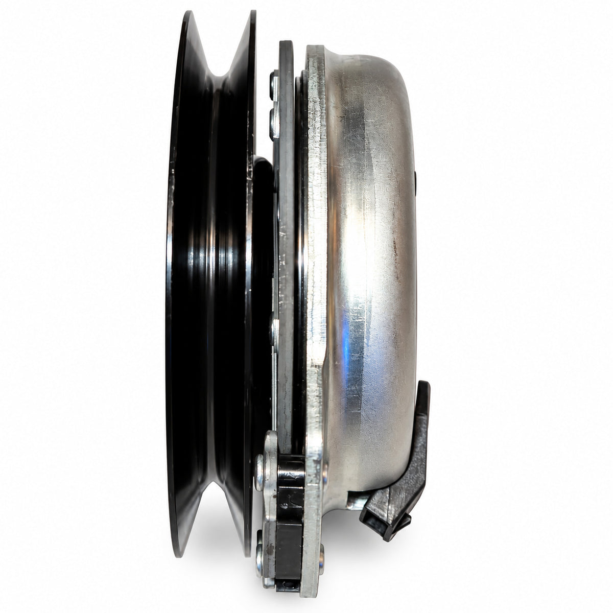 Warner 5218-270 replacement PTO clutch side view showing pulley groove and housing depth