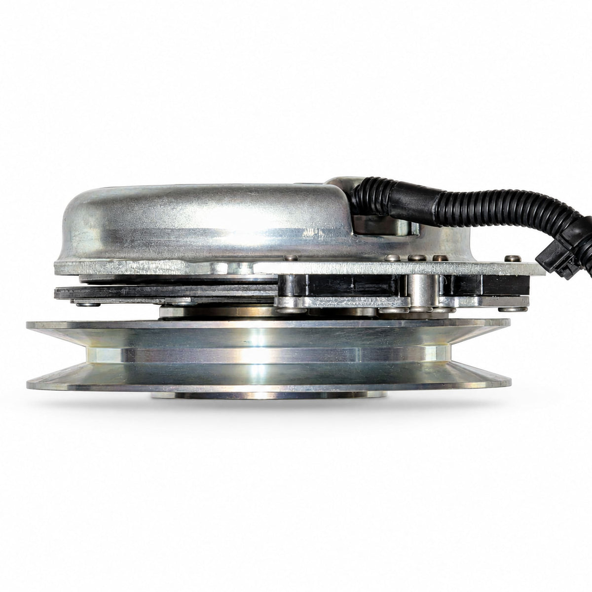HD Upgrade 116-1620 PTO clutch side profile showing pulley groove, brake assembly and housing