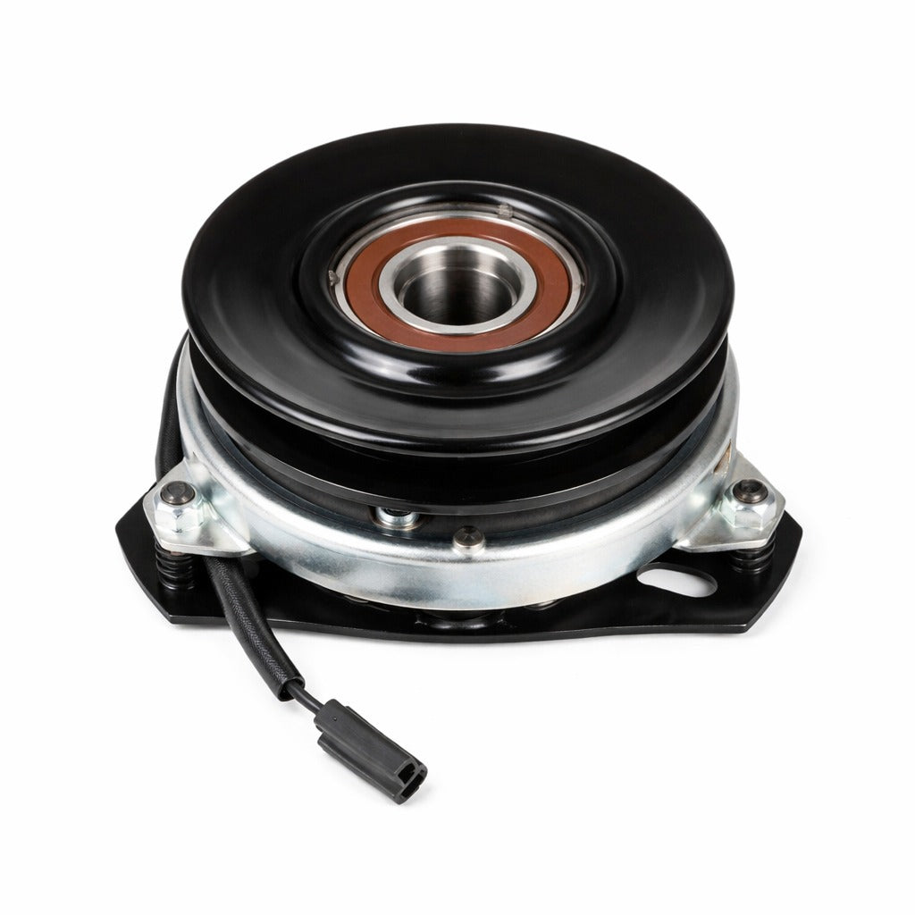 Husqvarna 140923 electric PTO clutch replacement with 5.30-inch pulley, 1-1/8 inch crankshaft bore, and CCW rotation, shown on white background.