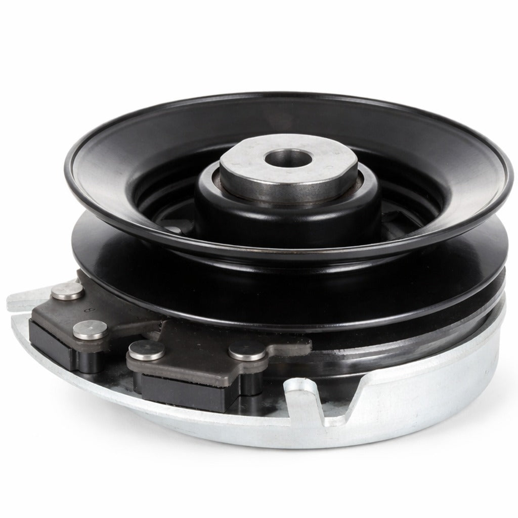 Husqvarna 145028 electric PTO clutch replacement with 5.37-inch pulley, 1-inch crankshaft bore, and CCW rotation, shown on white background.