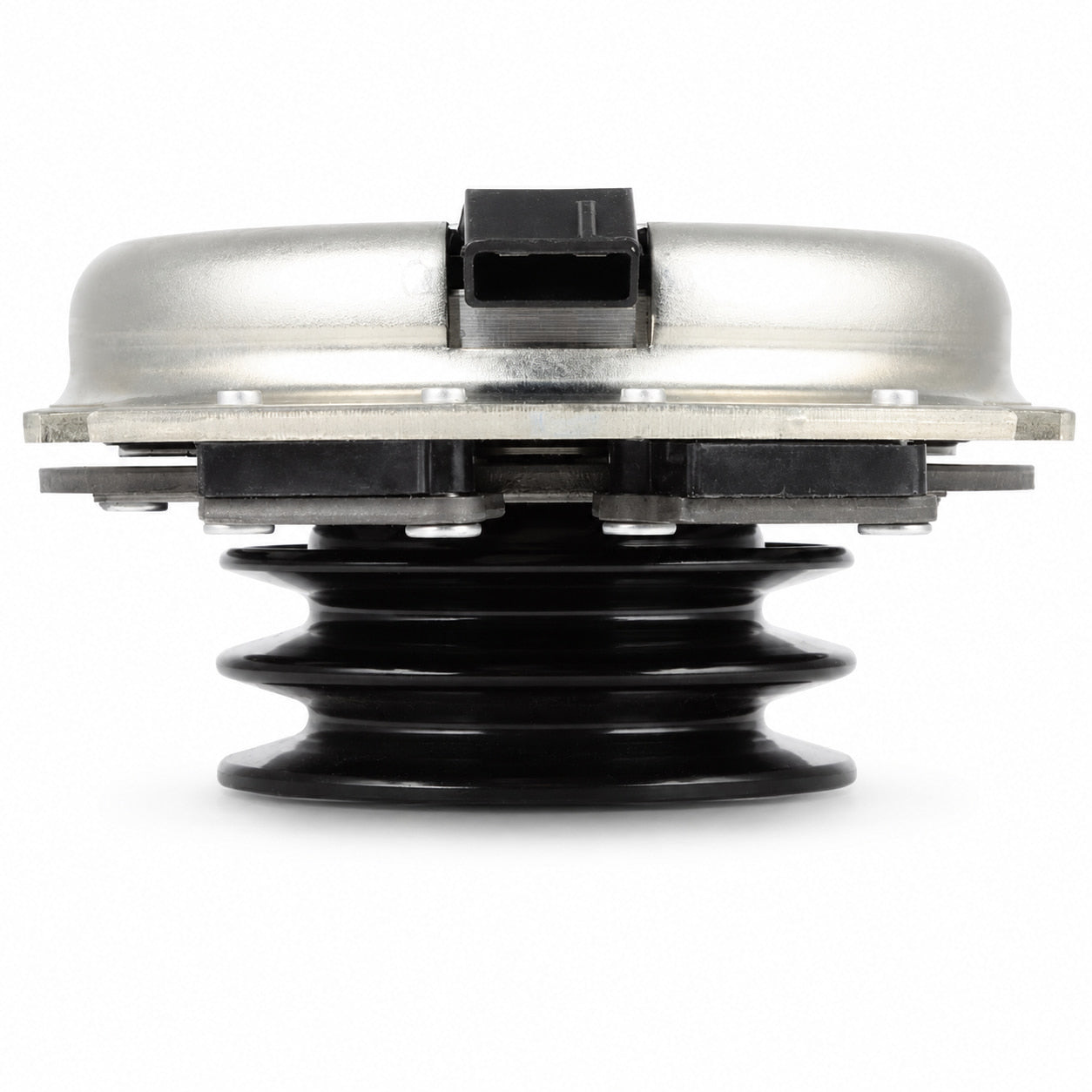 Side view of Simplicity 1716226 PTO clutch showing the 4.13-inch double-A two-groove pulley and integral connector