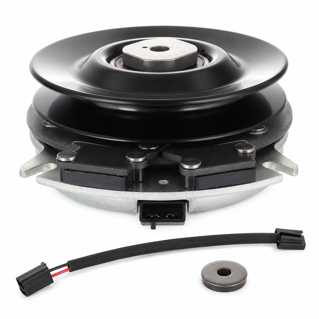 Aftermarket 2721337 electric PTO clutch replacement for Bobcat commercial mowers with 1-1/8 inch bore, 6-5/16 inch single pulley, clockwise rotation, and connector style shown.