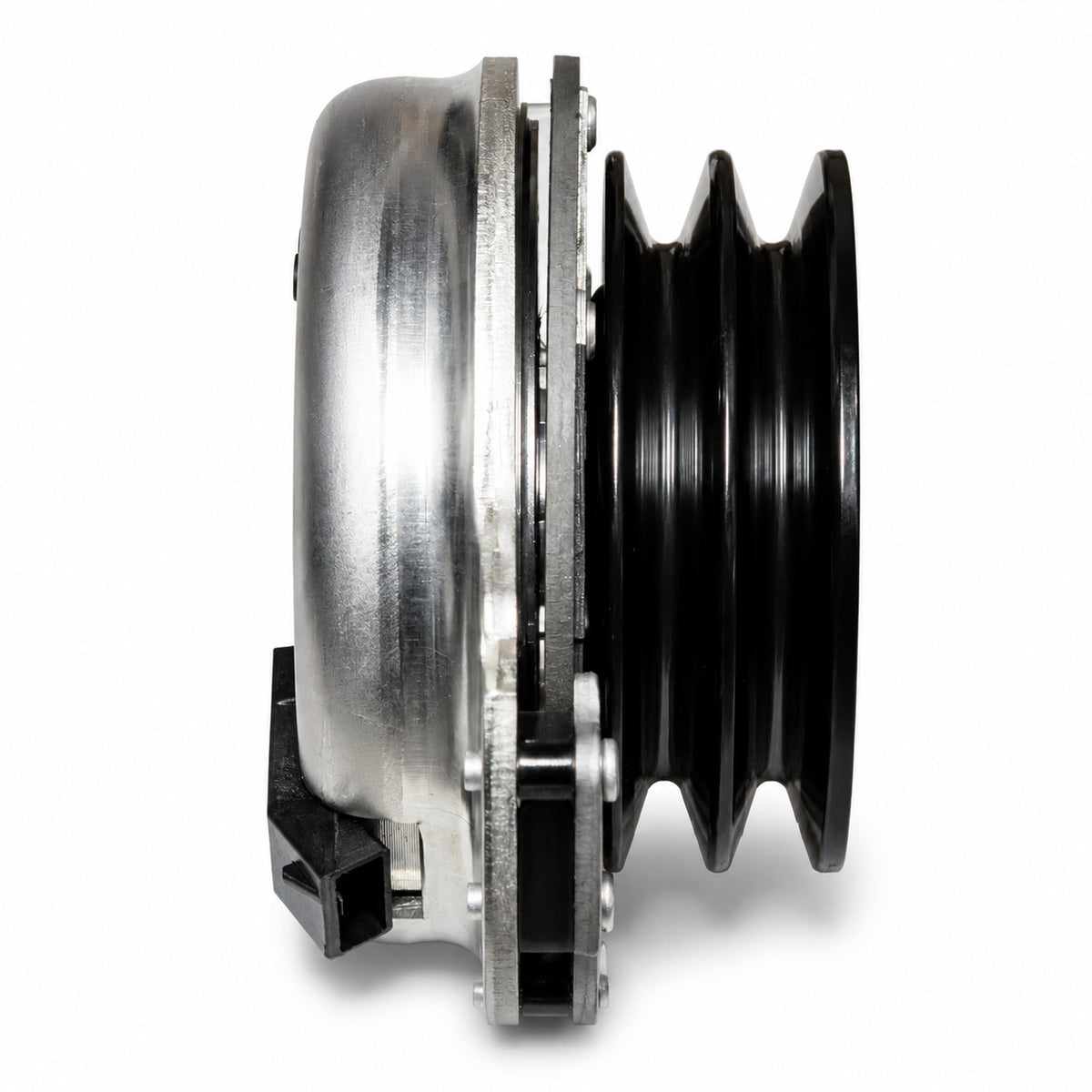 388769 aftermarket PTO clutch for Grasshopper, side view showing the 4-7/8-inch double-groove pulley and reverse-mount profile