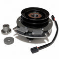 388771 aftermarket PTO clutch for Grasshopper, pulley-side view with double-groove pulley, keyed bushing, washer and wiring harness