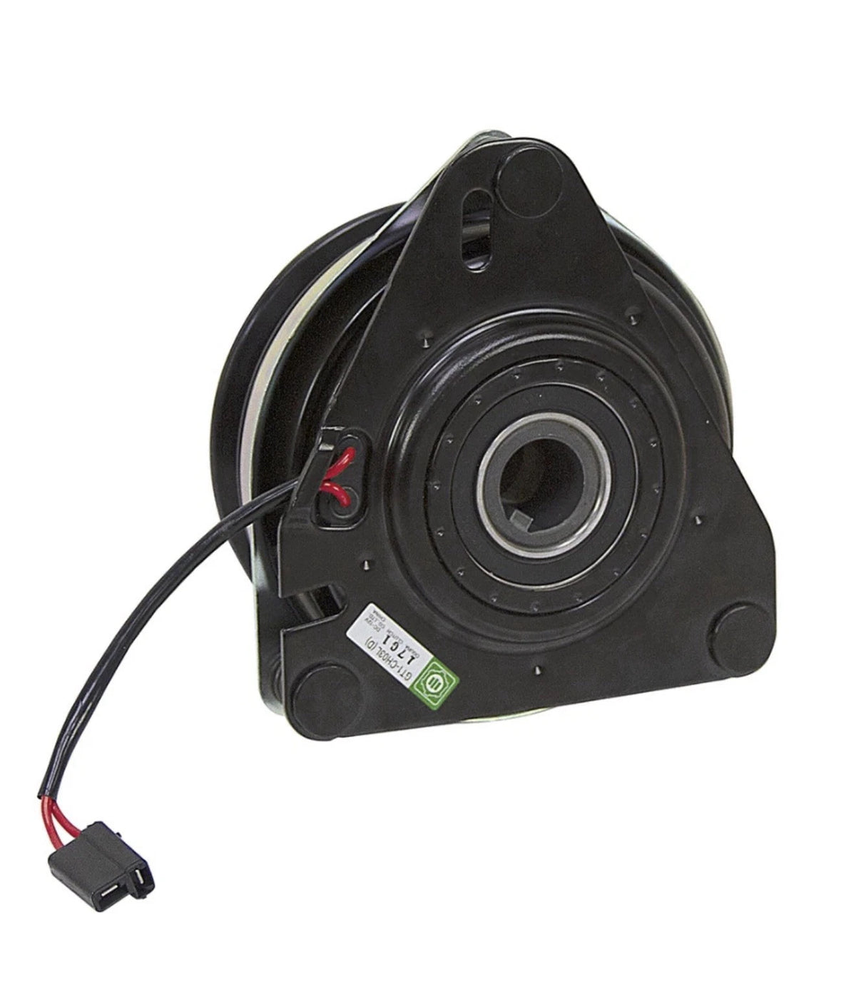 Genuine Scag 462715 PTO clutch bore-side view showing 1-inch keyed bore, Ogura clutch housing, wiring lead and mounting plate