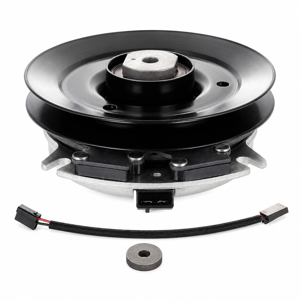 Aftermarket Dixie Chopper 500056 electric PTO clutch replacement for Classic and Xcaliber mowers with 1-1/8 inch bore, 7-3/8 inch pulley, CW rotation, and connector style shown.
