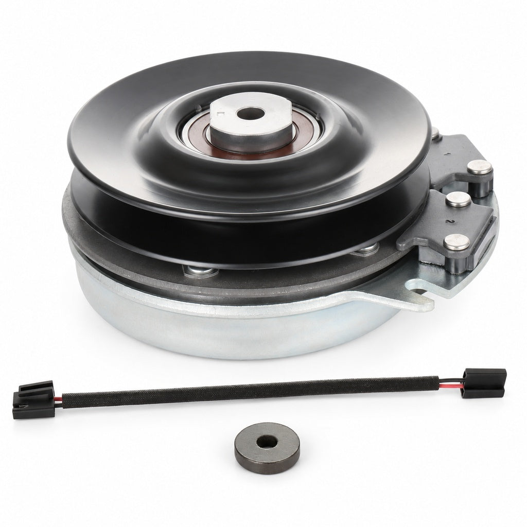 Aftermarket Dixie Chopper 500067 electric PTO clutch replacement for Iron Eagle and Magnum mowers with 1-inch bore, 6-inch pulley, CCW rotation, and connector style shown.