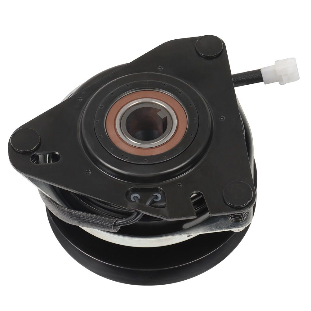 Mounting plate view of aftermarket Dixie Chopper 500144 electric PTO clutch for Zee 2 mowers showing 1-1/8 inch keyed bore and anti-rotation system