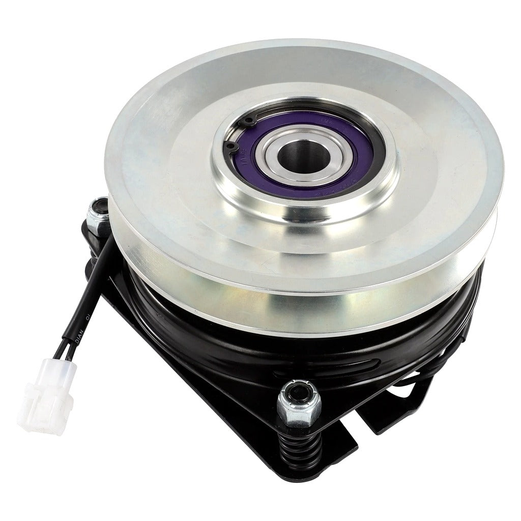 Aftermarket Dixie Chopper 500144 electric PTO clutch replacement for Zee 2 mowers with 1-1/8 inch bore, 6 inch pulley, CCW rotation, and connector style shown.