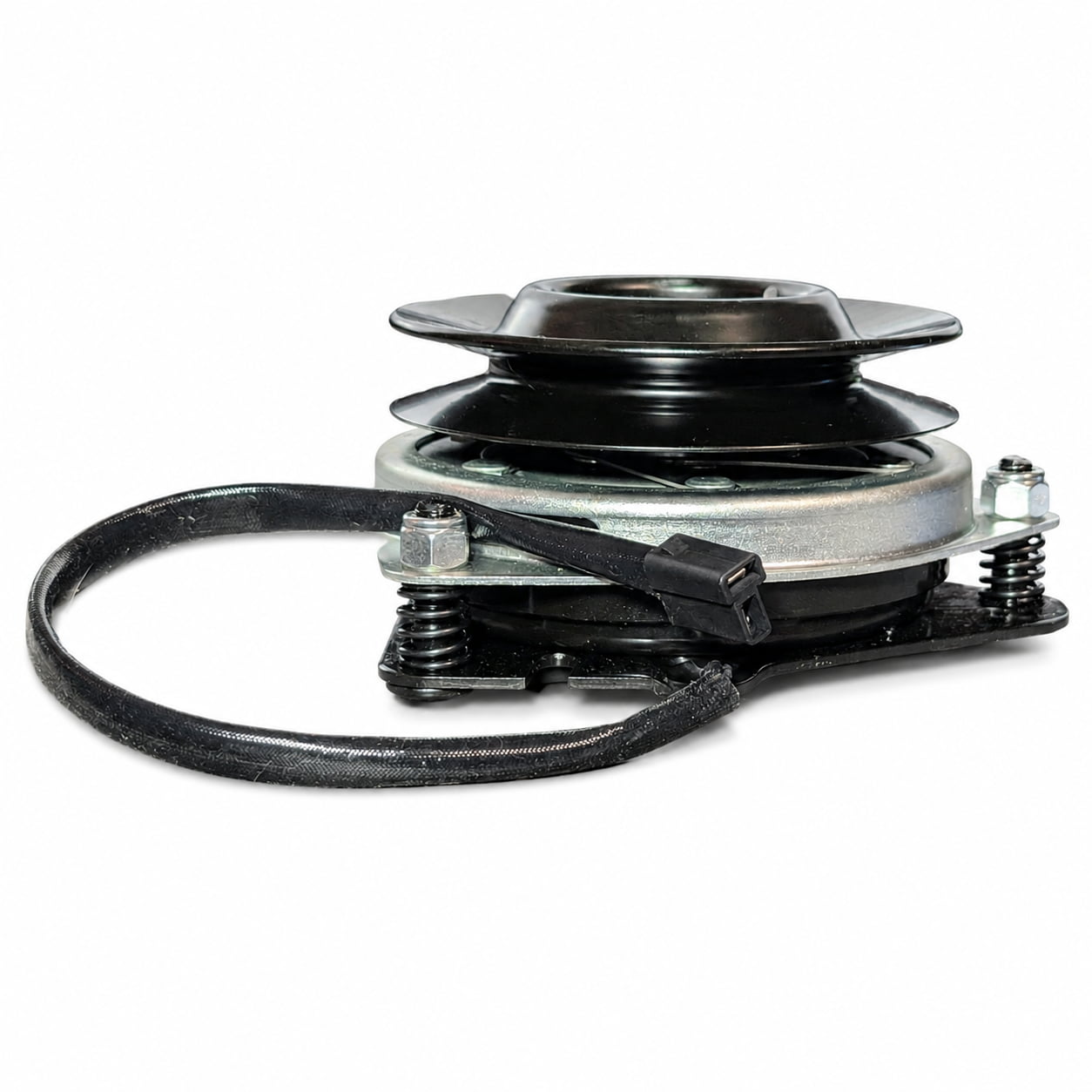 Side view of 5023100SM / 51110100 PTO clutch showing pulley and wiring lead for Simplicity, Snapper and Ferris