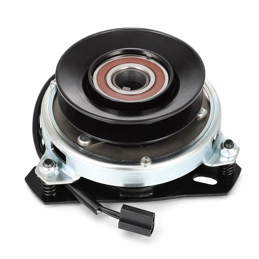 Warner 5215-74 electric PTO clutch replacement with 4.56-inch pulley, 1-inch crankshaft bore, and CW rotation, shown on white background.