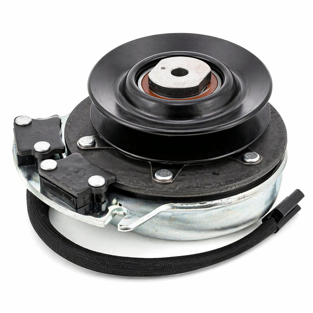 Warner 5218-30 electric PTO clutch replacement with 5.35-inch pulley, 1-1/8 inch crankshaft bore, and CW rotation, shown on white background.