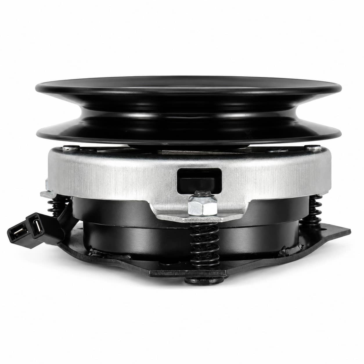 Side view showing height of 532174367 electric PTO clutch for Husqvarna YTH and Craftsman tractors.