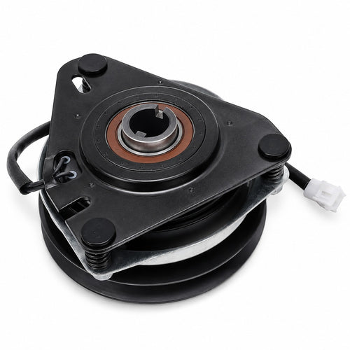 Underside view of 532179334 PTO clutch replacement showing anti-rotation slots, 1 inch bore, and pulley side for Husqvarna 587241601 applications