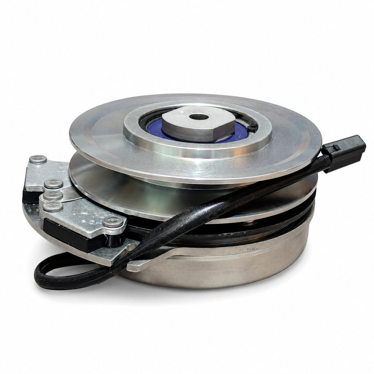 605827K electric PTO clutch replacement side view showing pulley profile, brake assembly and wiring lead