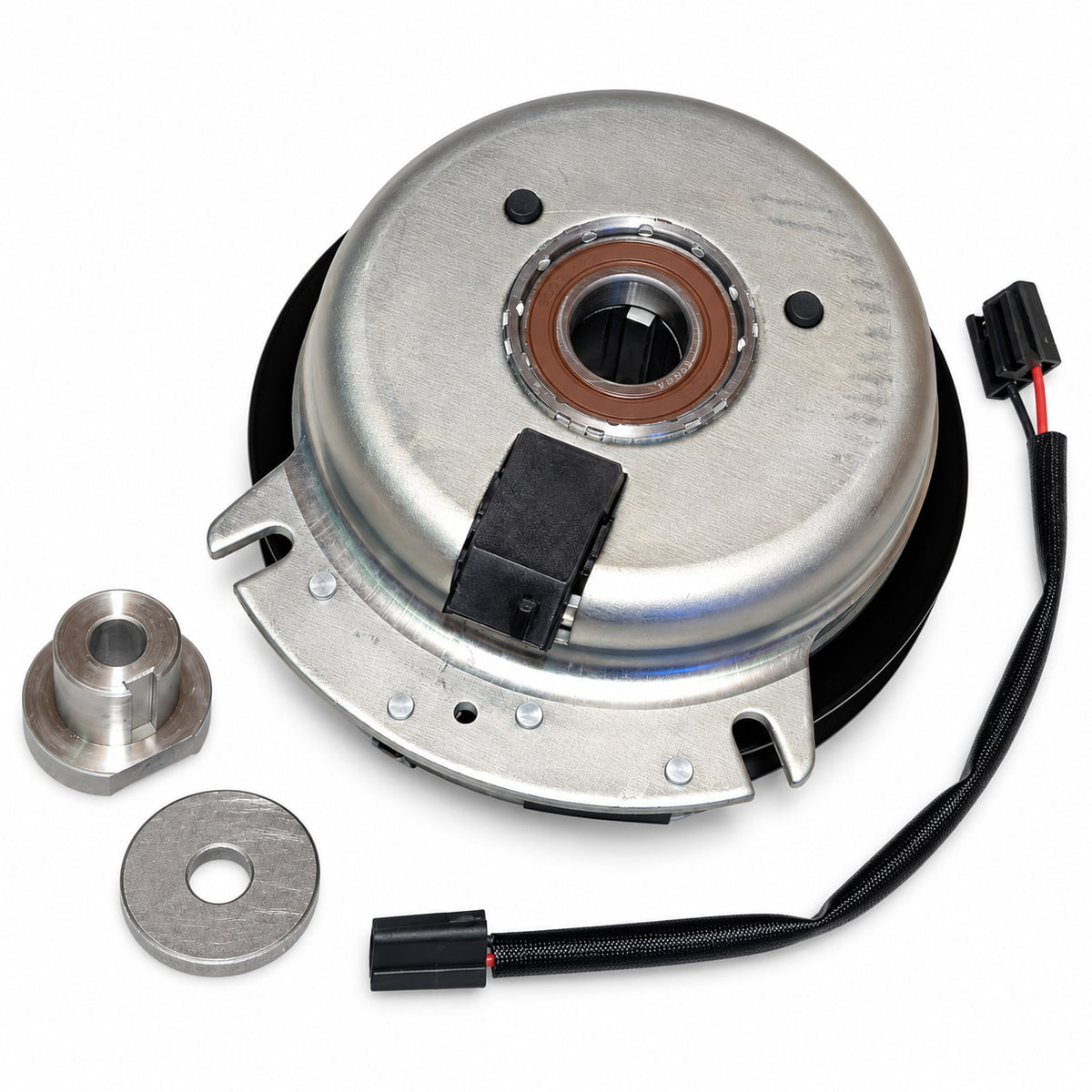 Hustler 606936K clutch housing view showing reverse mount bracket and electrical connector