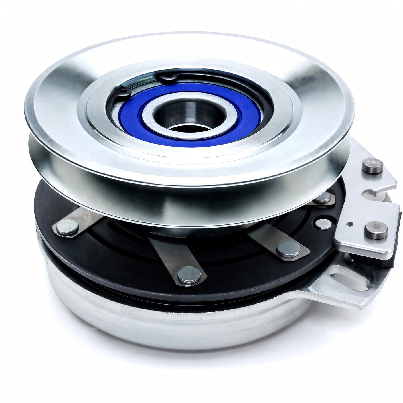 Cub Cadet 717P05398 electric PTO clutch with aluminum pulley and blue bearing, aftermarket replacement for 717-05398 and Warner 5219-209