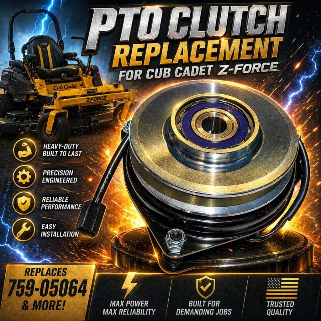 PTO Clutch Replacement for Cub Cadet Z-Force with product and branding details.