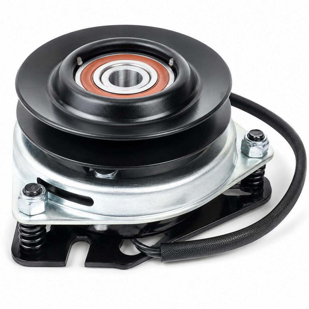 Aftermarket 759-05064 electric PTO clutch replacement for Cub Cadet, MTD, Troy-Bilt, Craftsman, Dixon, and Husqvarna mowers with 1-inch bore, 5-3/8 inch pulley, CCW rotation, and connector style shown.