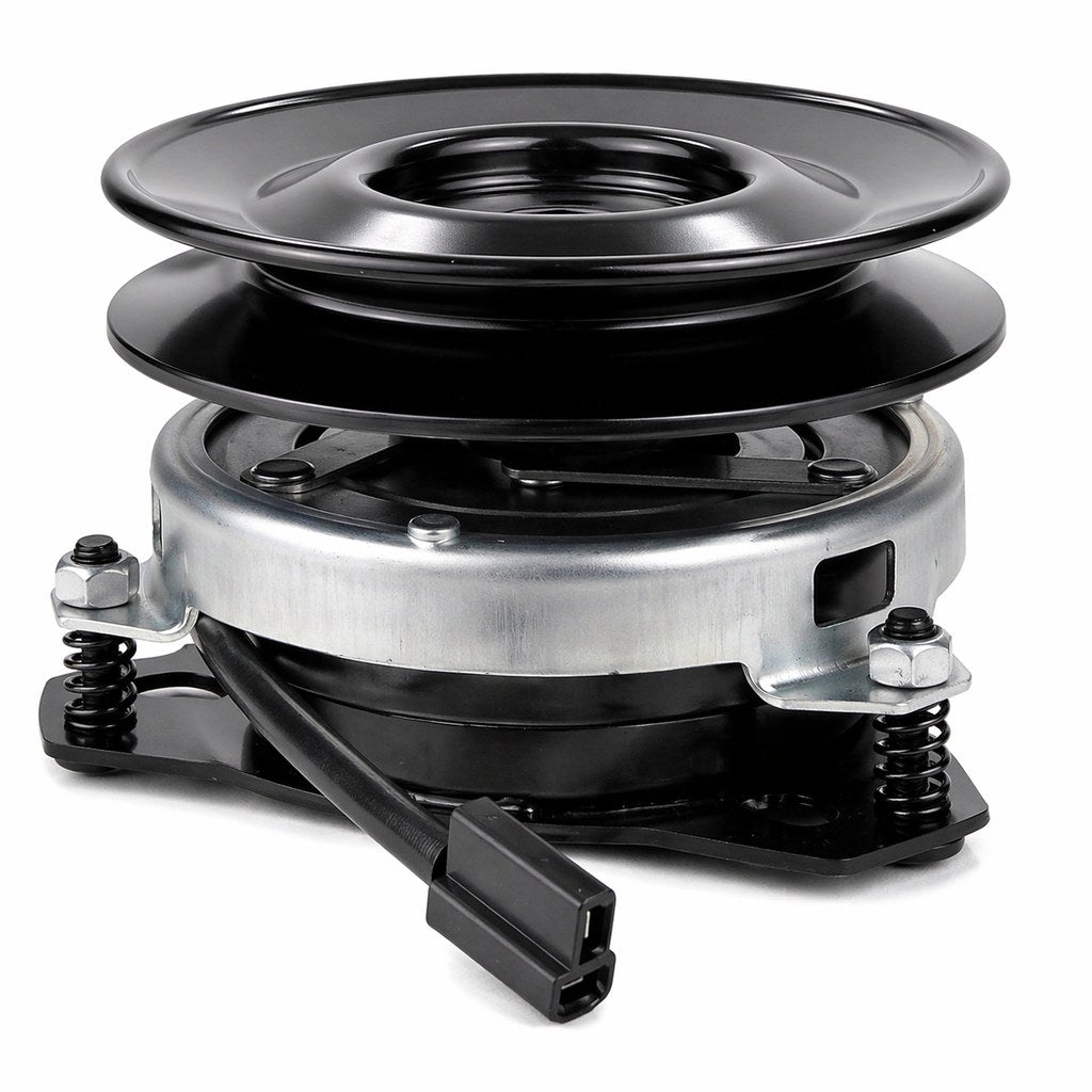 Cub Cadet 917-04080 electric PTO clutch replacement with 6.10-inch pulley, 1-inch crankshaft bore, and CCW rotation, shown on white background.