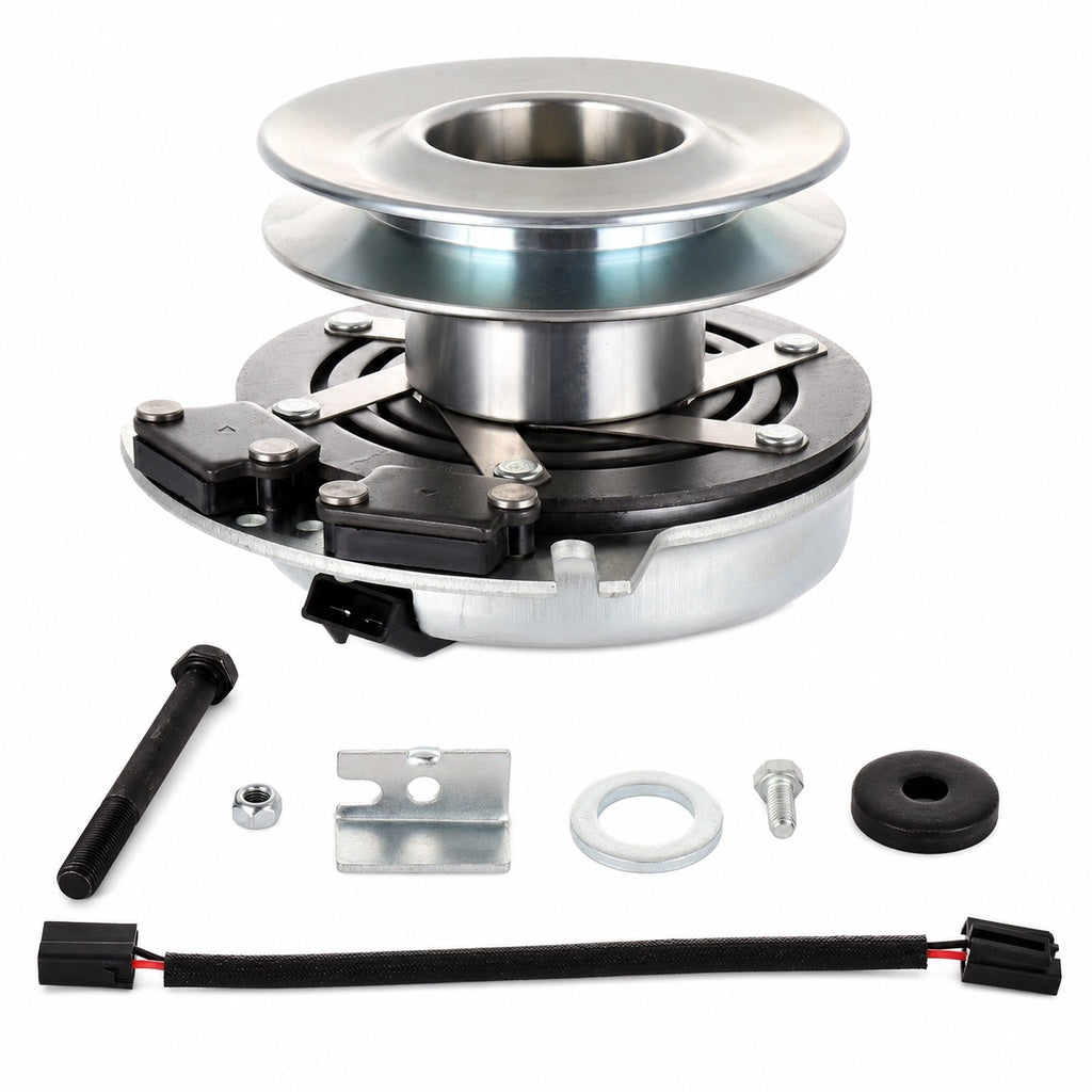 PTO clutch replacement for select Cub Cadet RZT42, RZT50, and LX1050 mowers. Showing included accessories and wiring pigtail.