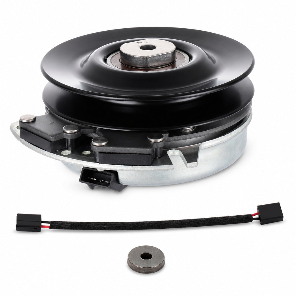 Aftermarket 917-04754A electric PTO clutch replacement for Cub Cadet Z-Force S mowers with 1-inch bore, 6-inch pulley, counter-clockwise rotation, and connector style shown.