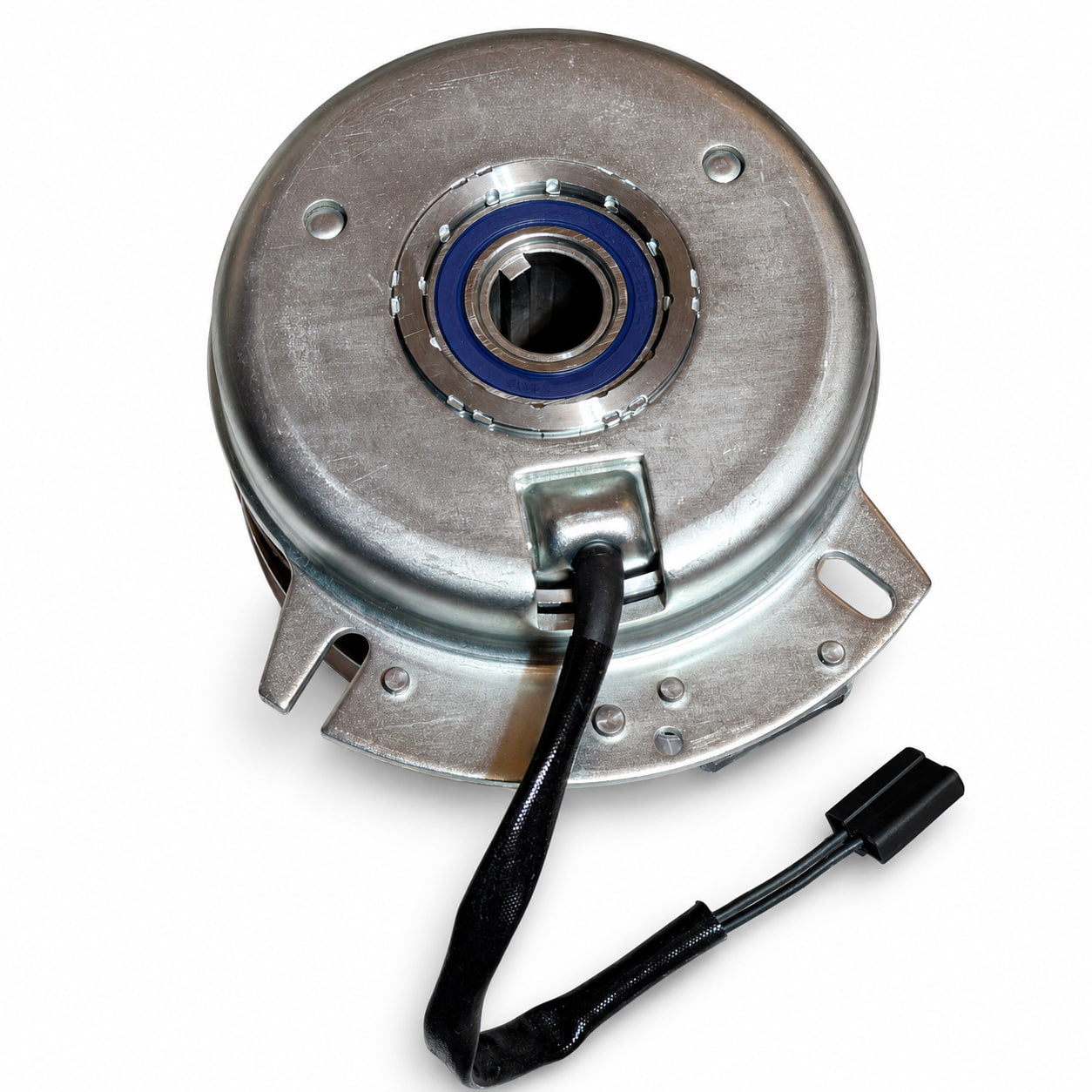 Coil-side view of HD 917-05122A PTO clutch showing large bearing, clutch housing and hardwired T-plug lead