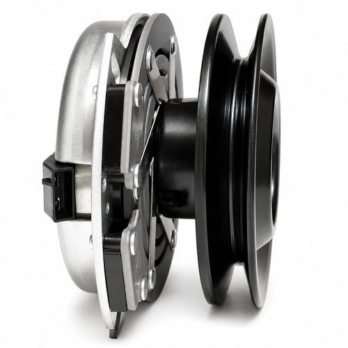 Side view of standard black pulley 917-05209 PTO clutch showing 6-inch pulley and clutch stack height