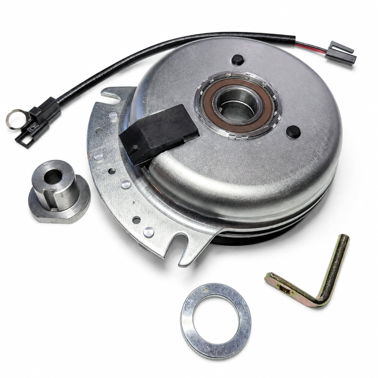 Real photograph of PTO clutch replacement for Cub Cadet part number 917-3340 showing metallic shell, wire connection, and components.