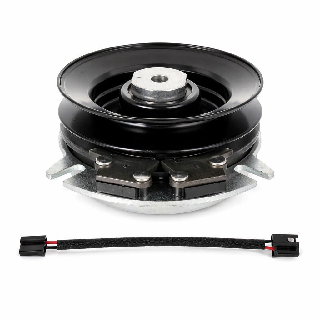 Cub Cadet 917-3385B electric PTO clutch replacement with 5.37-inch pulley, 1-inch crankshaft bore, and CCW rotation, shown with wiring lead on white background.