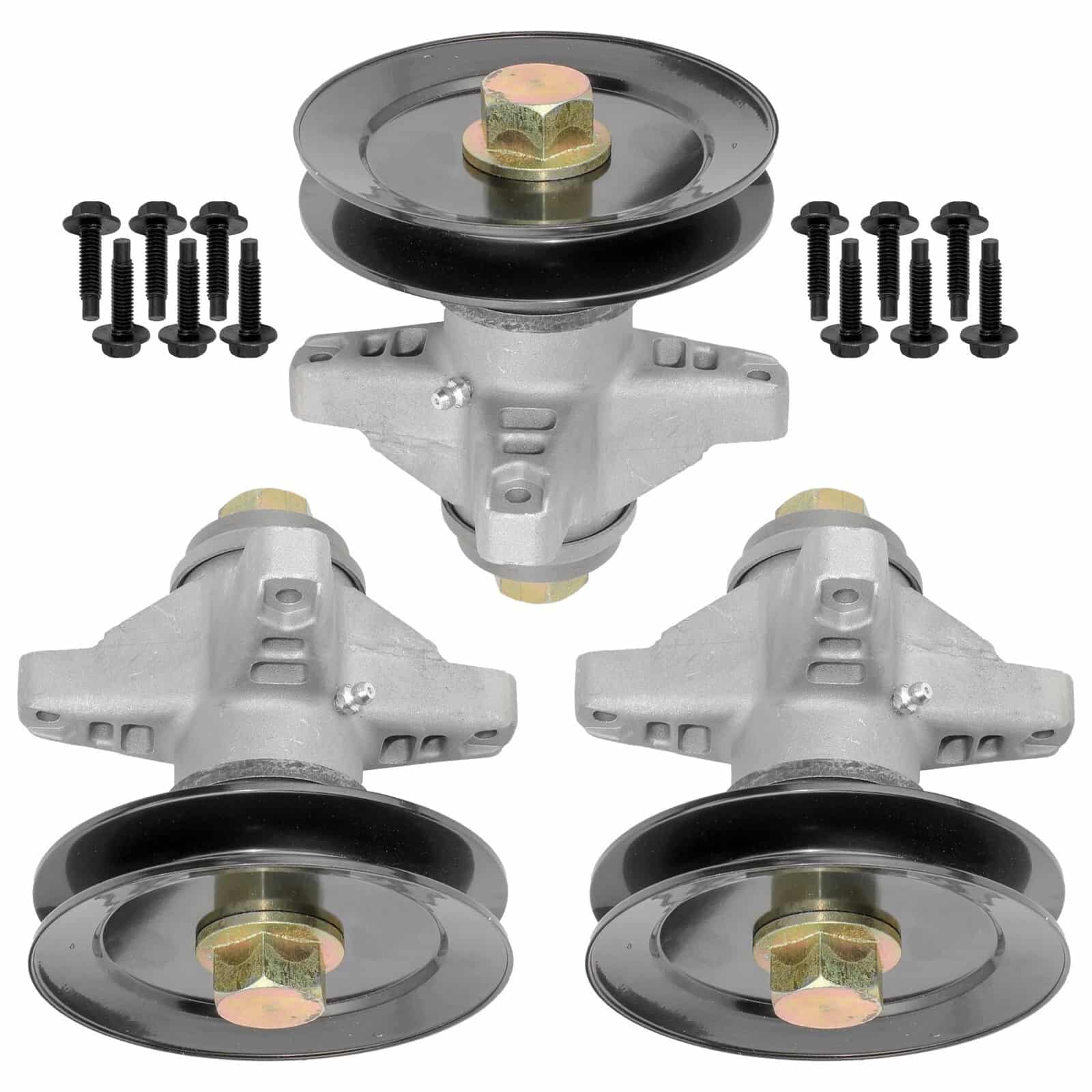 3-pack 618-04129A spindle assemblies with pulleys for Cub Cadet mower deck.