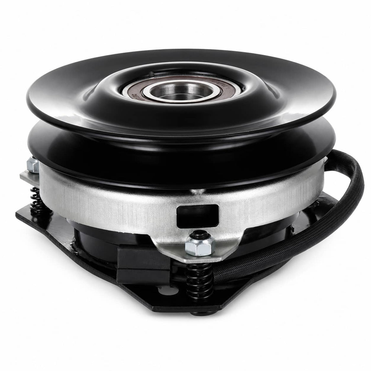 Toro 94-2514 replacement PTO clutch showing black pulley, silver housing and wiring lead