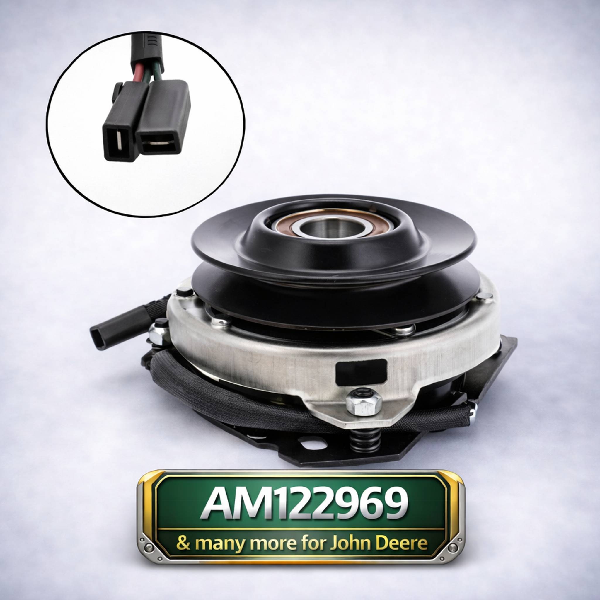 AM122969 electric PTO clutch with 1 inch bore and 5.35 inch pulley for John Deere lawn tractors