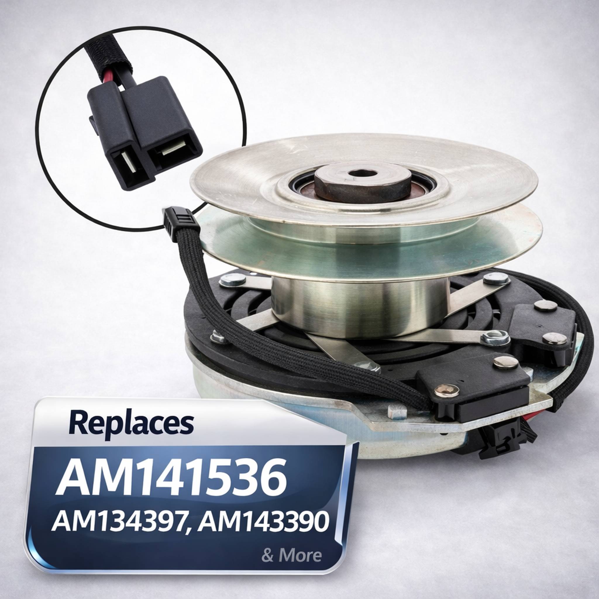 AM141536 electric PTO clutch for John Deere X300, X500 and EZtrak series.