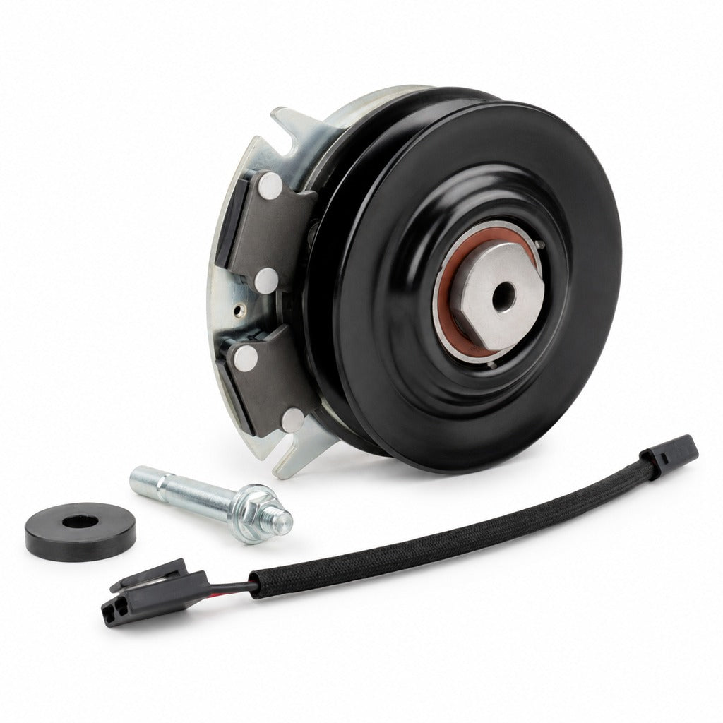 TCA21167 PTO clutch side view with pulley, mounting hardware, and wire harness.