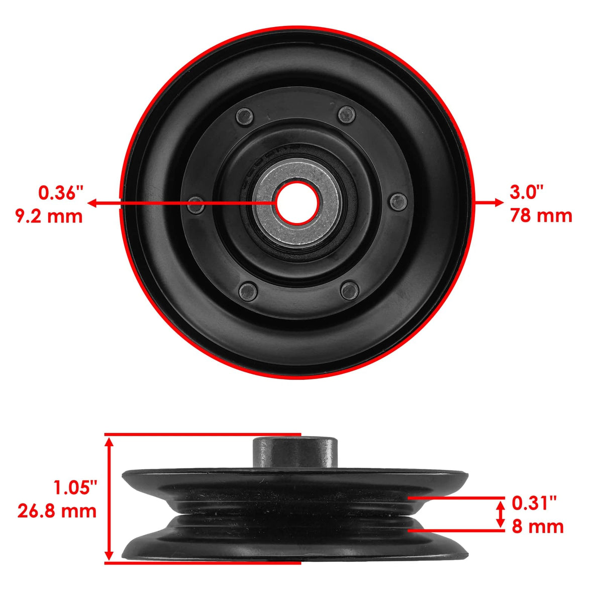 Spec image of V-idler pulley replacement for John Deere AM115682
