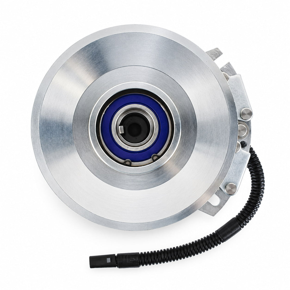 Pulley-side view of Xtreme X0336 PTO clutch for John Deere Z665 showing center bearing, bore and electrical connector